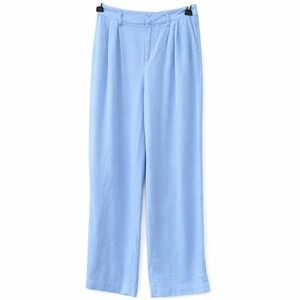 Womens 4 Pants Light Blue Linen Blend Pleated Straight Leg Relaxed Vacation